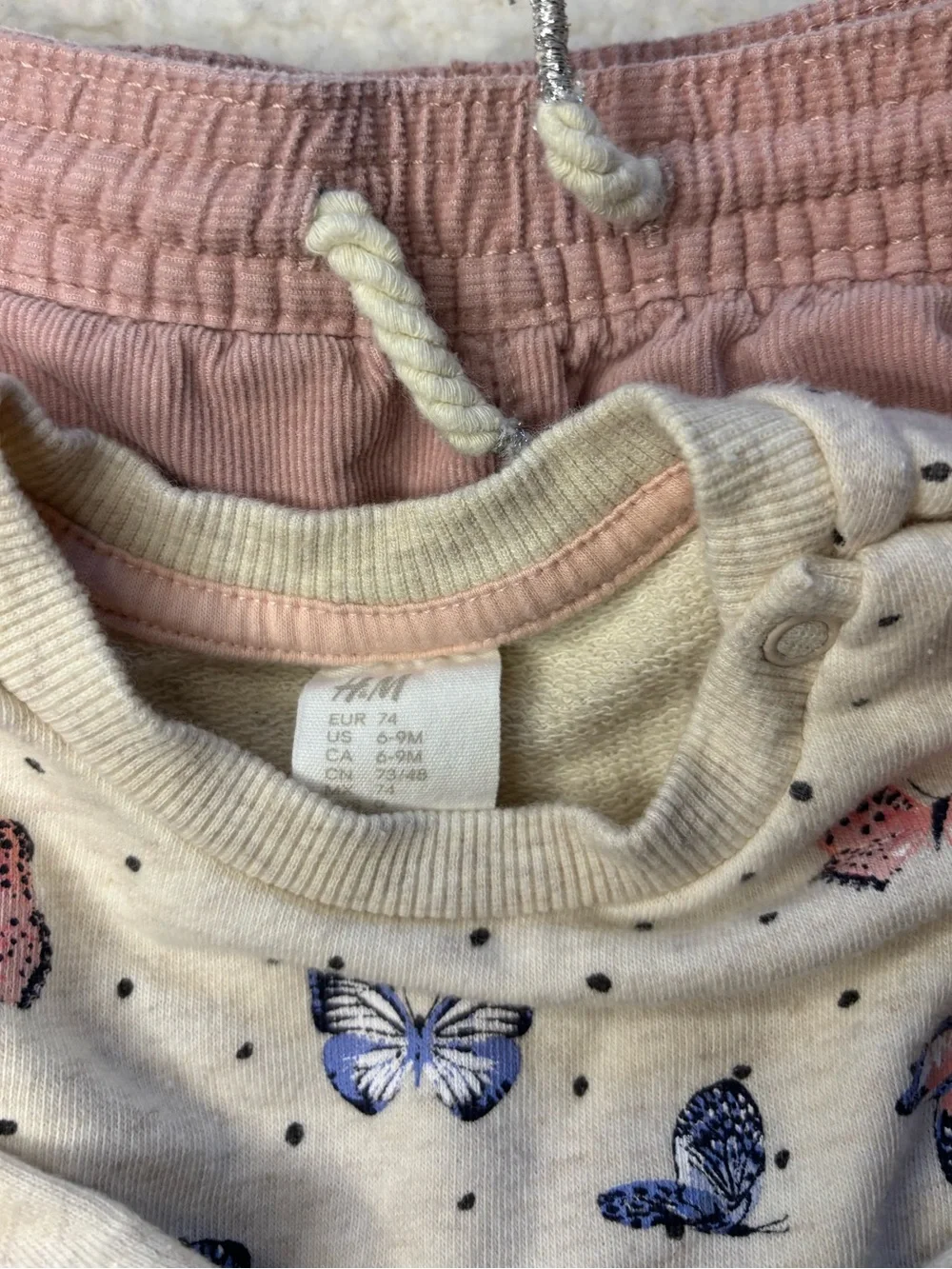 H&M Baby Girl 2-Piece Butterfly Sweatshirt & Pink Corduroy Pants Outfit Set